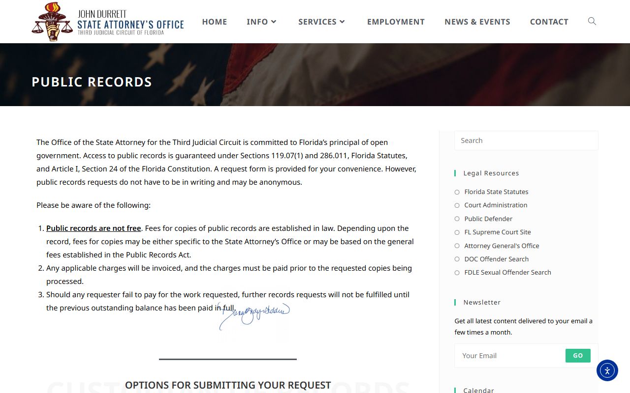 Third Circuit State Attorney public records page for prosecution records after a Lafayette County arrest